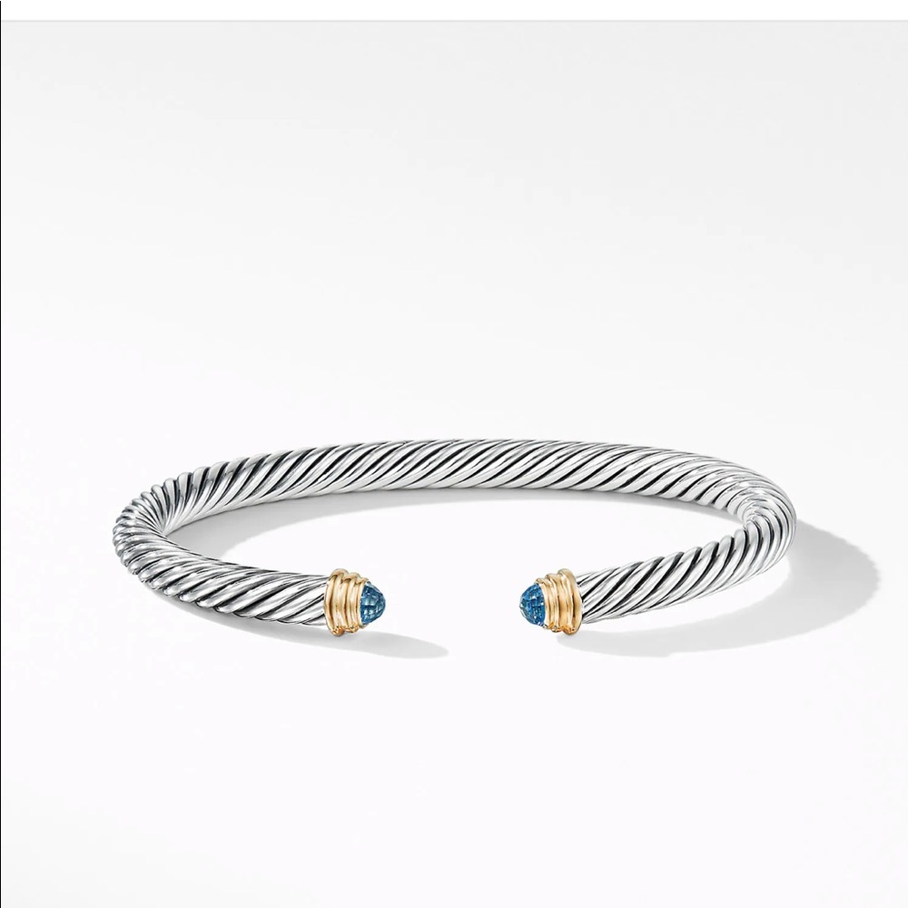 David Yurman Classic Cable Bracelet with Blue Topaz and 14K Yellow Gold - Picture 1 of 2